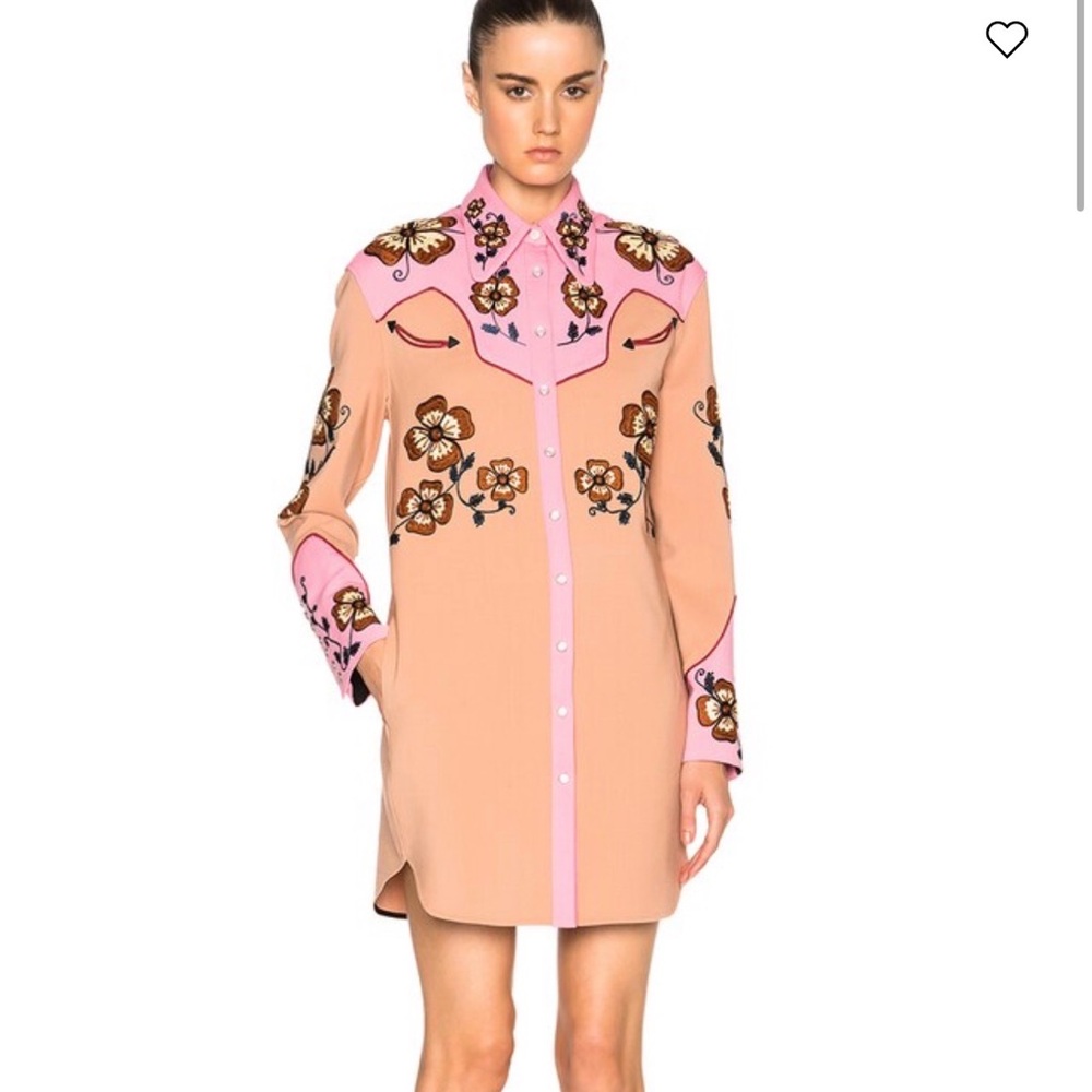 Floral-Embroidered Pink and Peach Shirt Dress